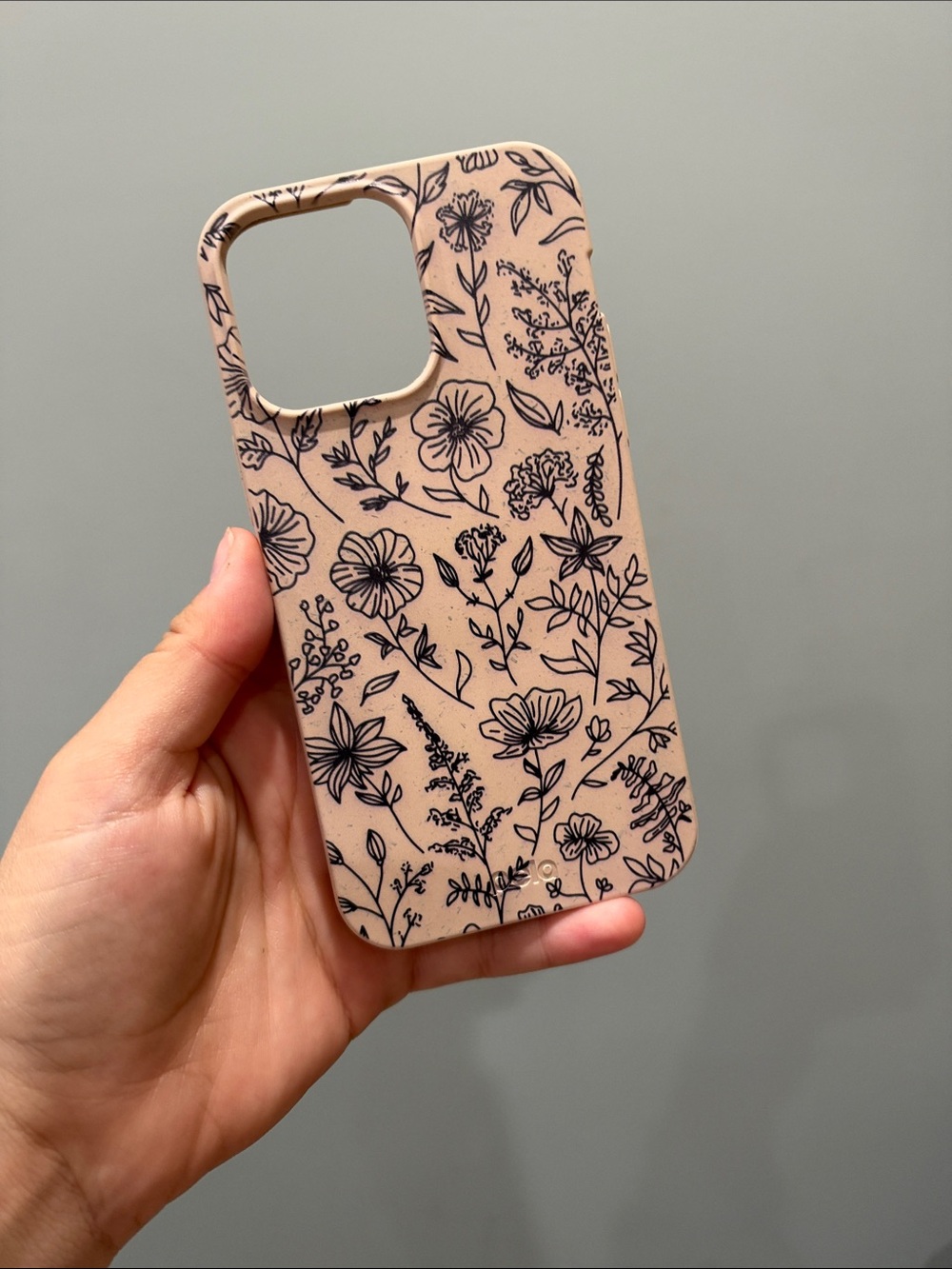 Pink Floral Protective Phone Case with Black Botanical Print